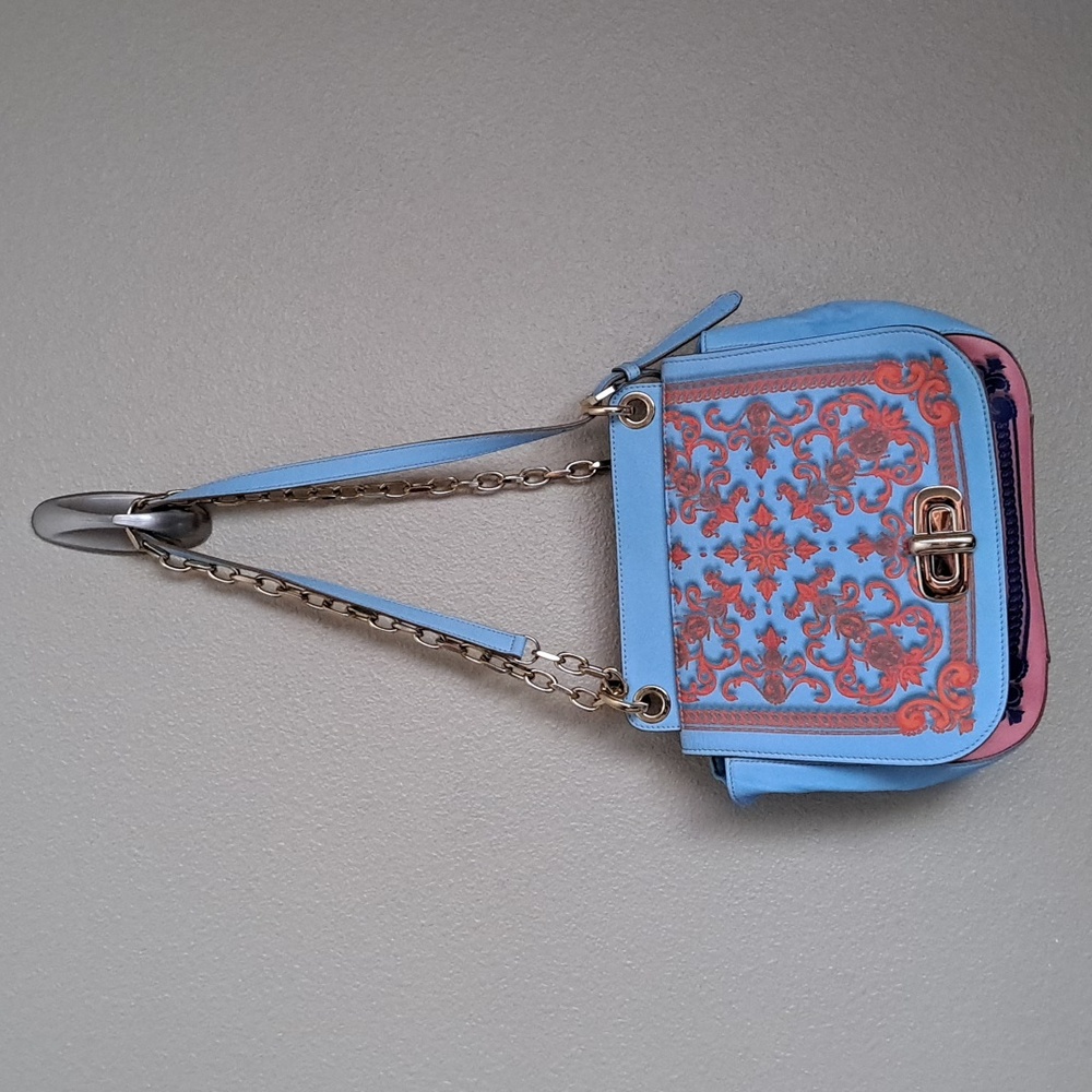 Escada Leather And Chain Strap Bag Blue Orange And Pink